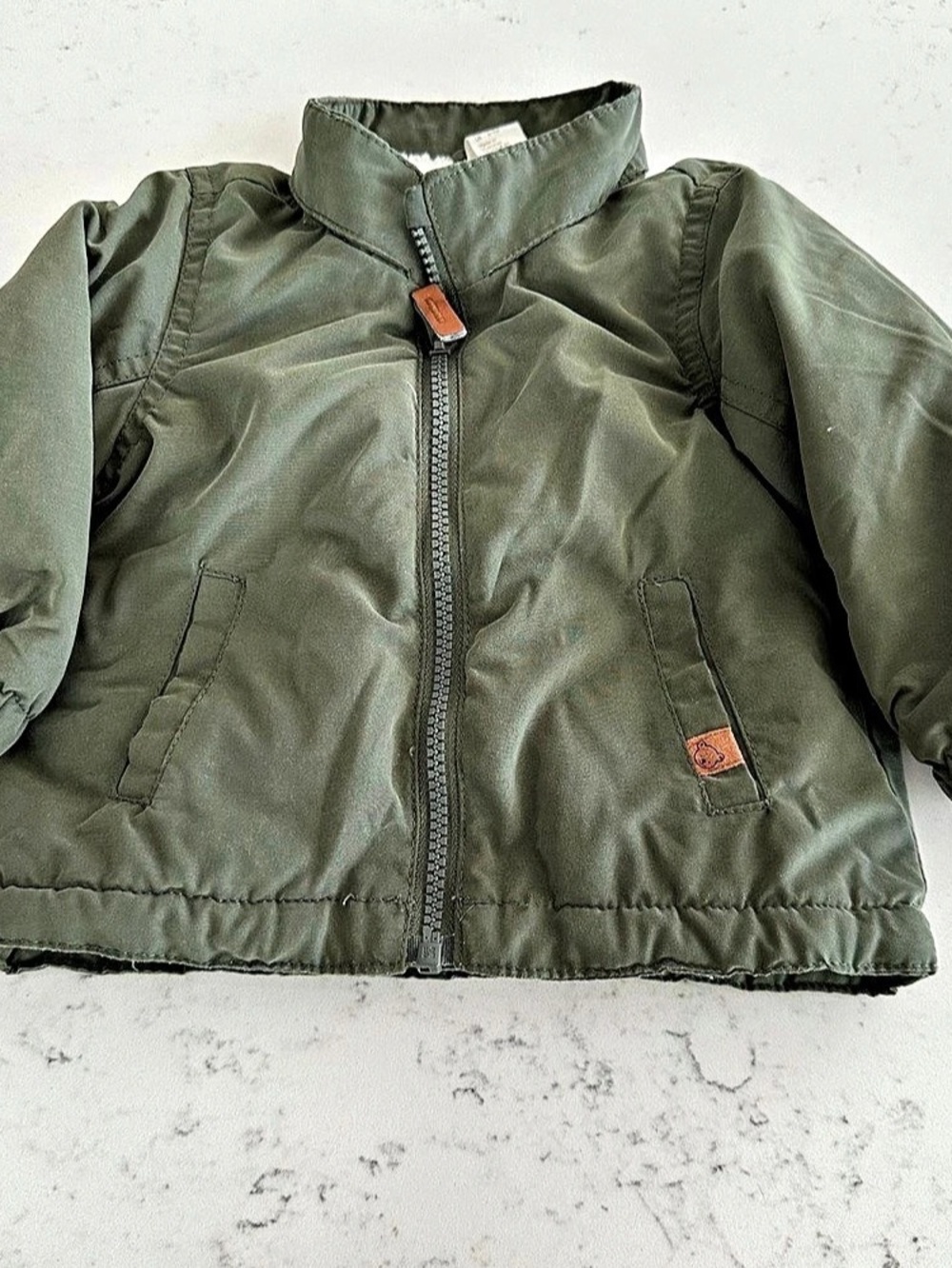 H&M Kids Sherpa Lined Zip-Up Jacket Green & White Girls 6-9M